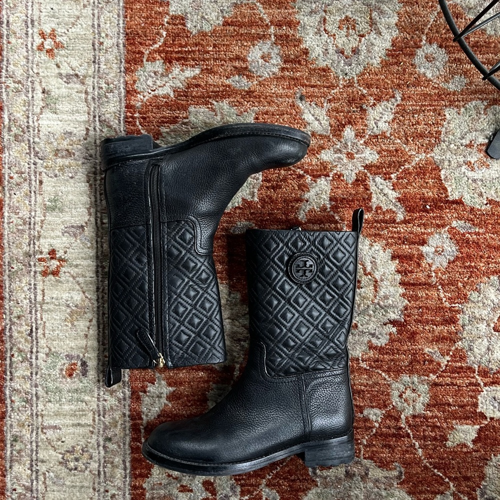 Tory Burch Marion Black Quilted Leather Boots | W 6